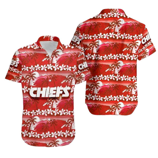 Kansas City Chiefs Graphic Hawaiian Shirt With Flower & Coconut Tree Unisex - Moonbestprint