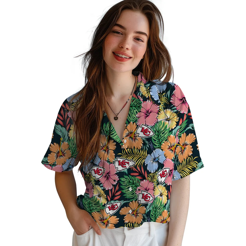 Kansas City Chiefs Hawaiian Shirt - Brilliant Hibiscus Garden | Moonbestprint
