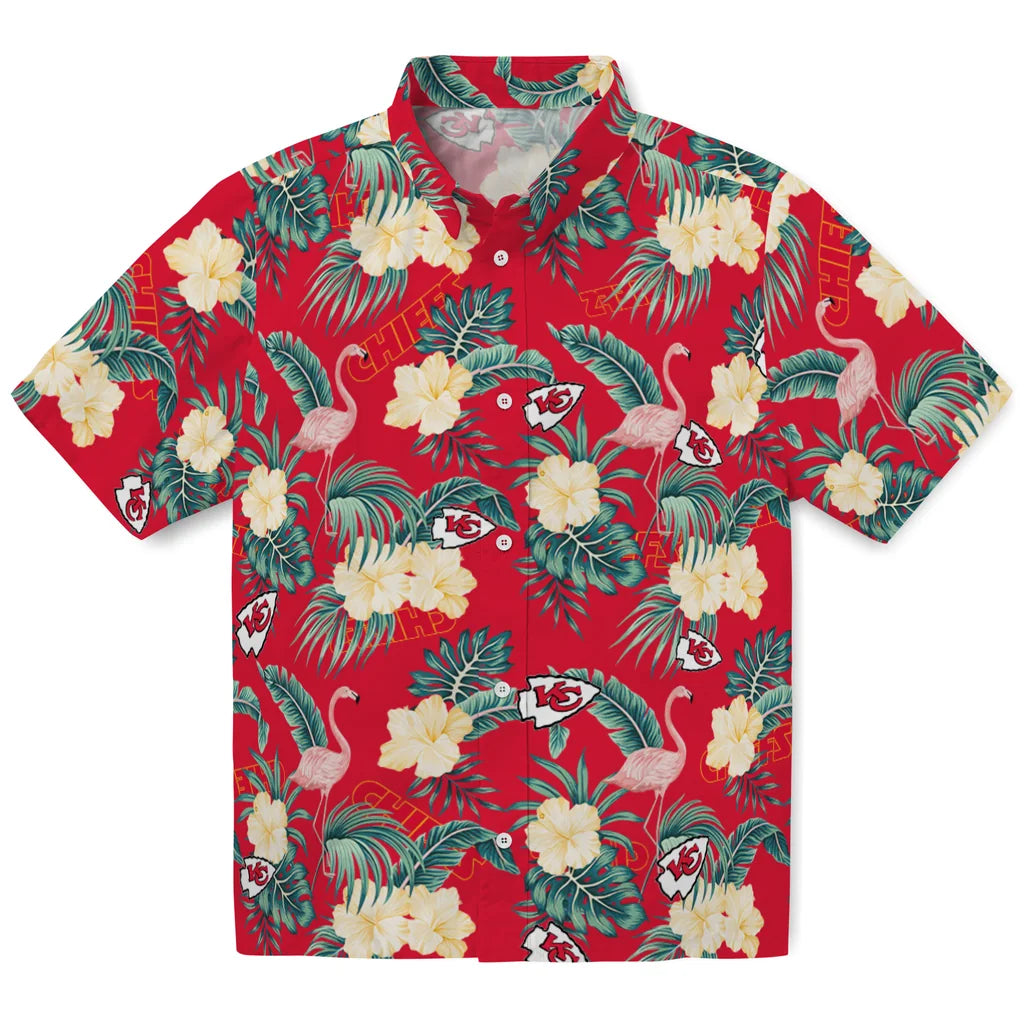 Kansas City Chiefs Hawaiian Shirt - Flamingo and Hibiscus | Moonbestprint