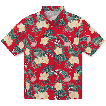 Kansas City Chiefs Hawaiian Shirt - Flamingo and Hibiscus | Moonbestprint