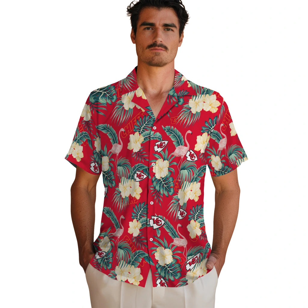 Kansas City Chiefs Hawaiian Shirt - Flamingo and Hibiscus | Moonbestprint