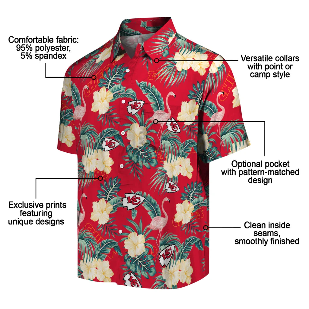 Kansas City Chiefs Hawaiian Shirt - Flamingo and Hibiscus | Moonbestprint