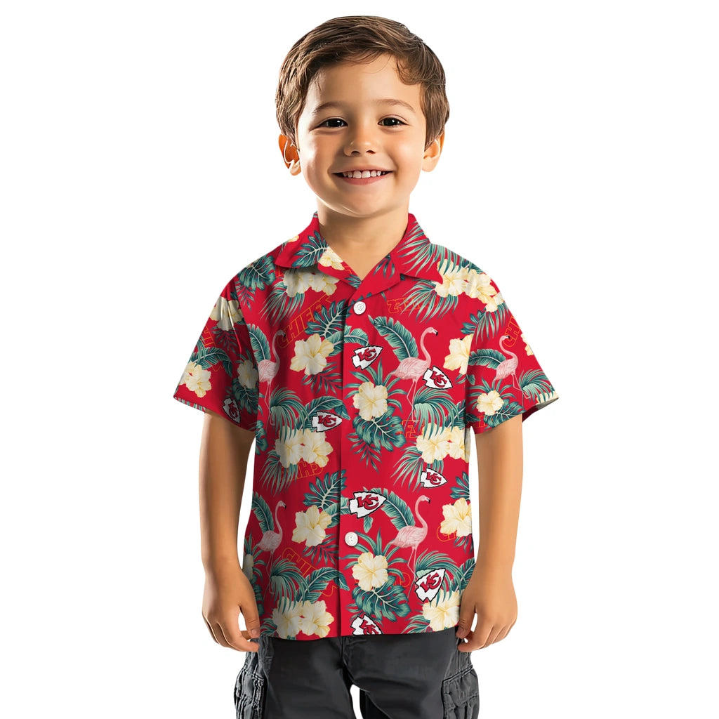 Kansas City Chiefs Hawaiian Shirt - Flamingo and Hibiscus | Moonbestprint