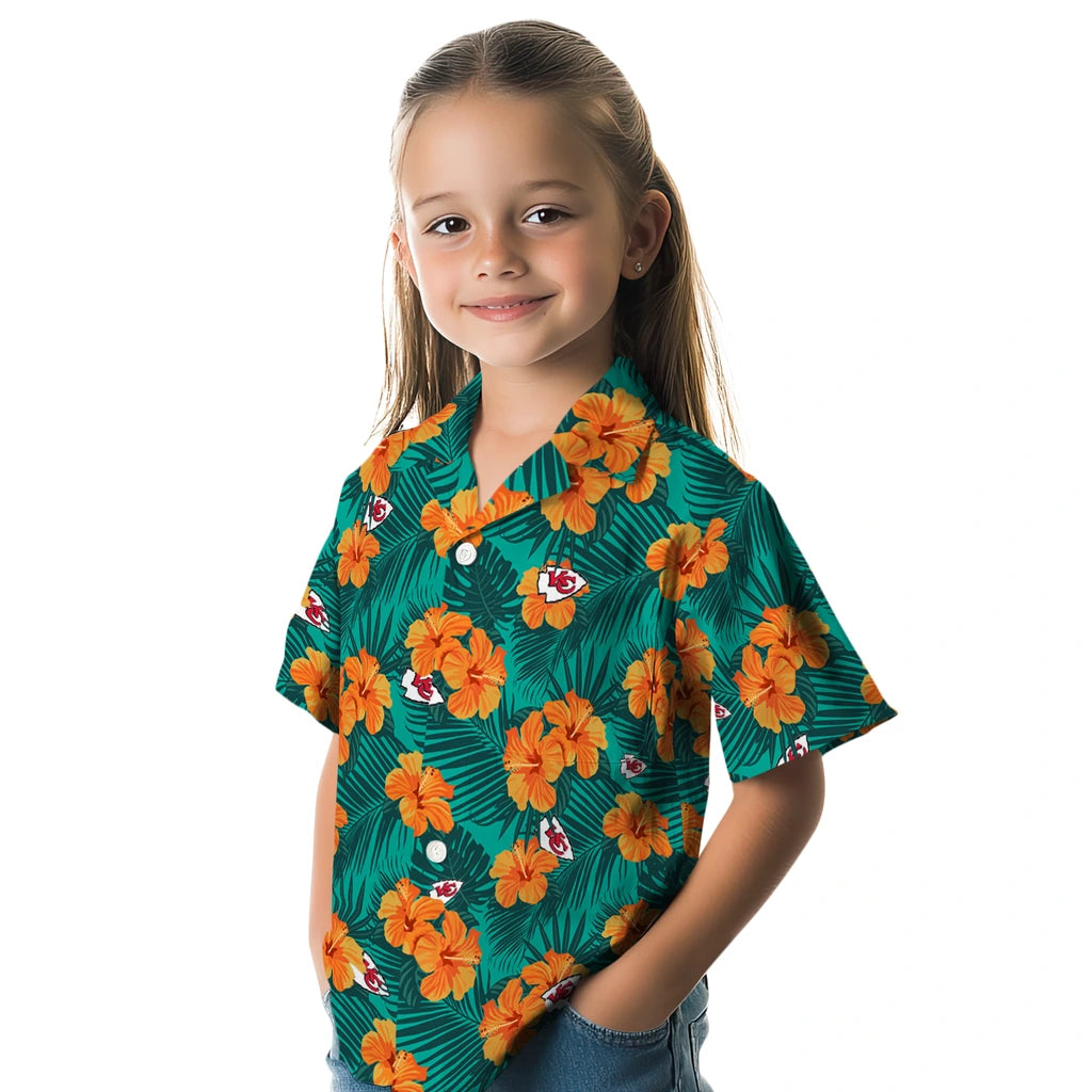 Kansas City Chiefs Hawaiian Shirt - Hibiscus and Palm Leaves | Moonbestprint