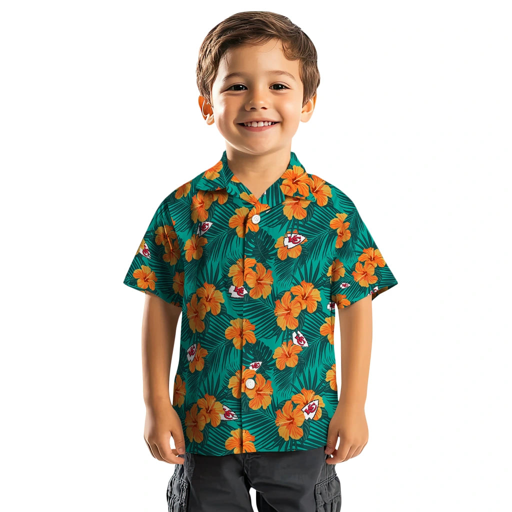 Kansas City Chiefs Hawaiian Shirt - Hibiscus and Palm Leaves | Moonbestprint