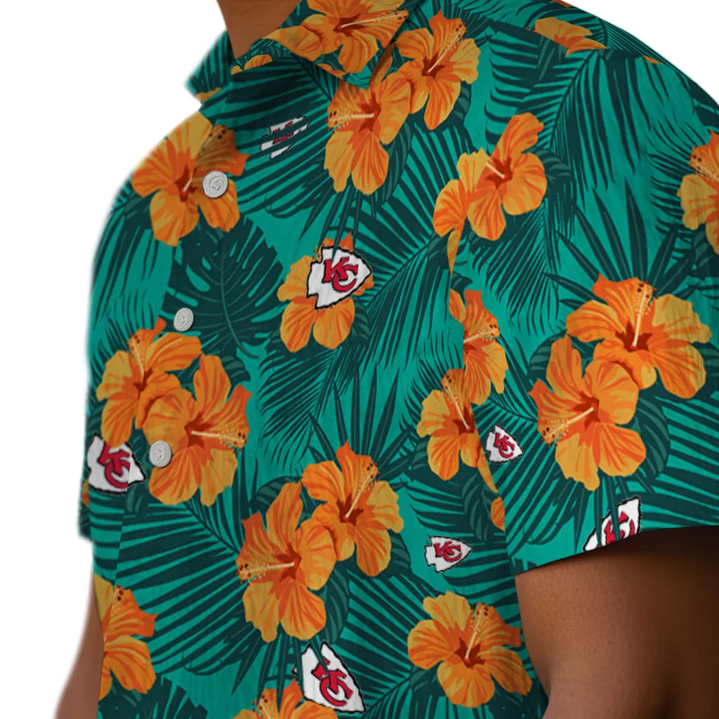 Kansas City Chiefs Hawaiian Shirt - Hibiscus and Palm Leaves | Moonbestprint