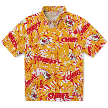 Kansas City Chiefs Hawaiian Shirt - Hibiscus Overlay | Moonbestprint