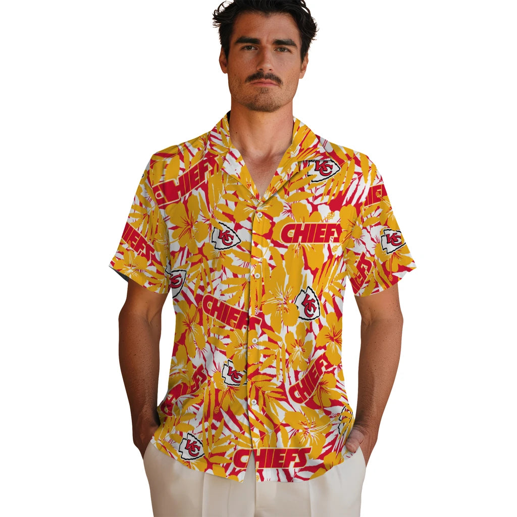 Kansas City Chiefs Hawaiian Shirt - Hibiscus Overlay | Moonbestprint
