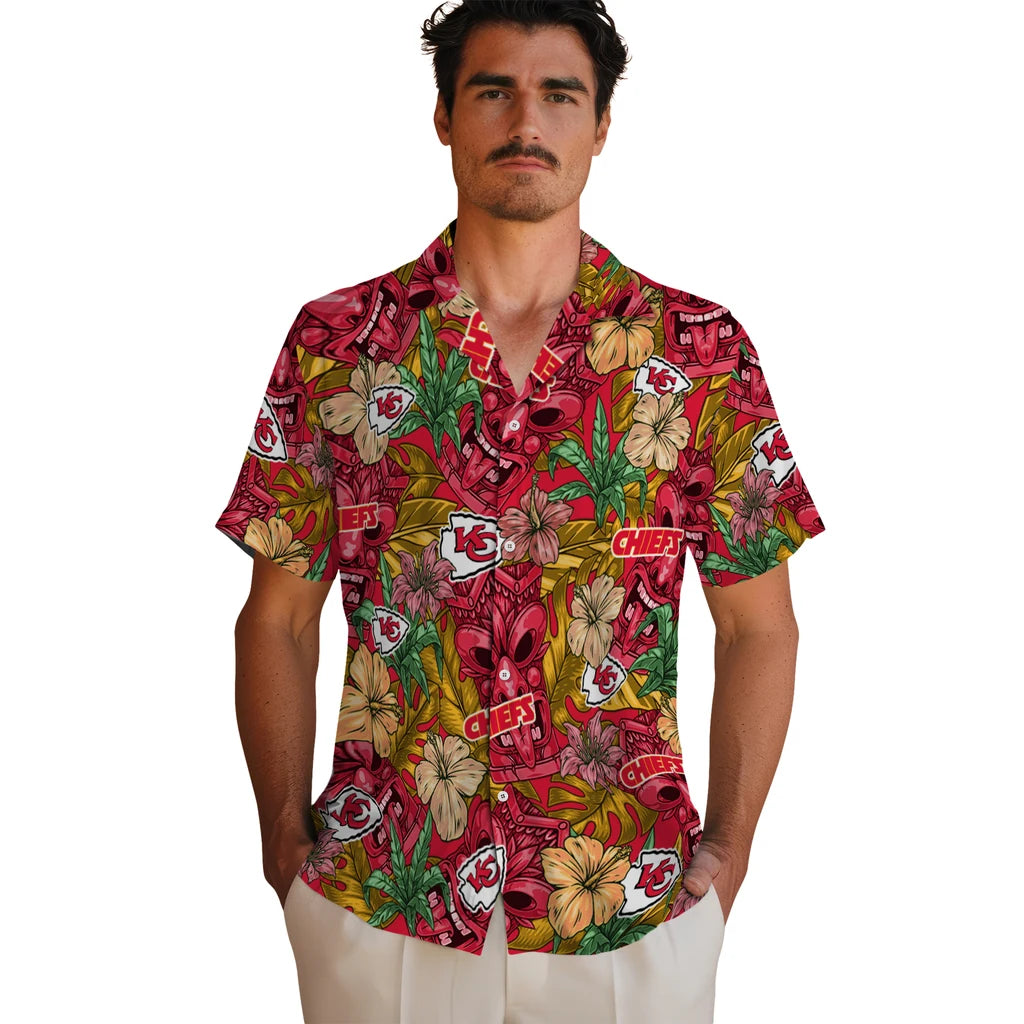Kansas City Chiefs Hawaiian Shirt - Hibiscus Tiki Jungle | Moonbestprint