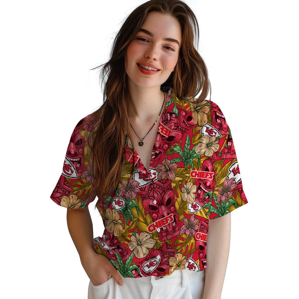 Kansas City Chiefs Hawaiian Shirt - Hibiscus Tiki Jungle | Moonbestprint