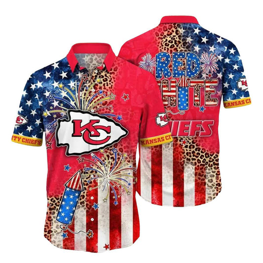 Kansas City Chiefs Us Flag Graphic Hawaiian Shirt Unisex Aloha Tee - Moonbestprint