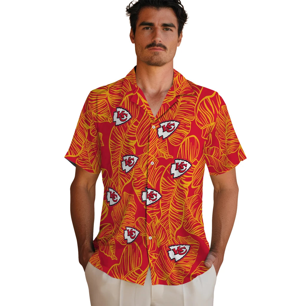 Kansas City Chiefs Hawaiian Shirt - Leaf Outline | Moonbestprint