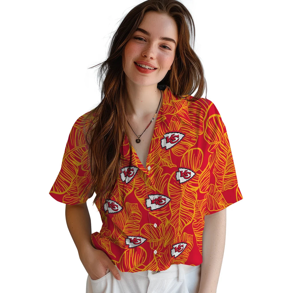 Kansas City Chiefs Hawaiian Shirt - Leaf Outline | Moonbestprint