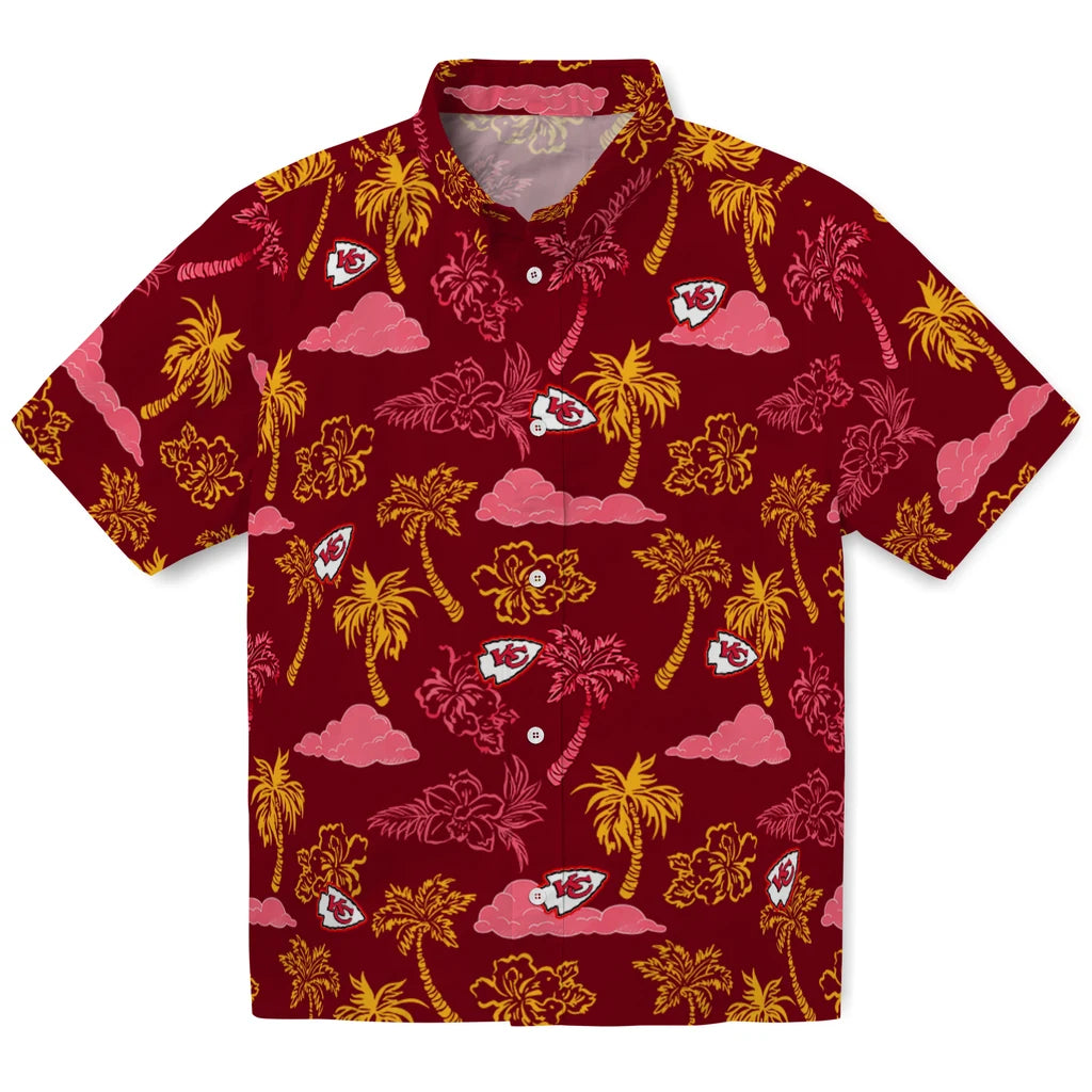 Kansas City Chiefs Hawaiian Shirt - Palm And Clouds | Moonbestprint