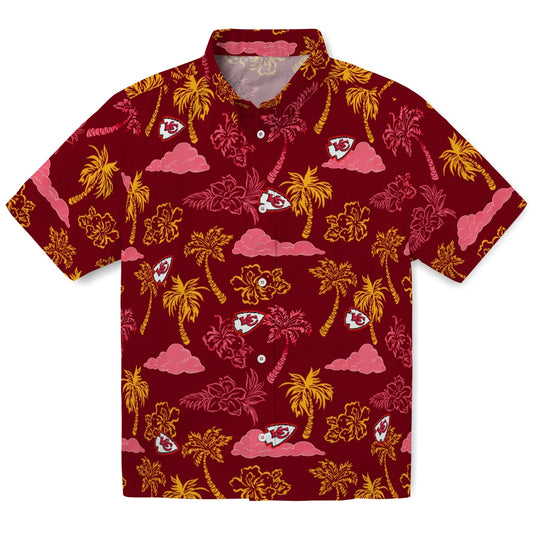 Kansas City Chiefs Hawaiian Shirt - Palm And Clouds | Moonbestprint