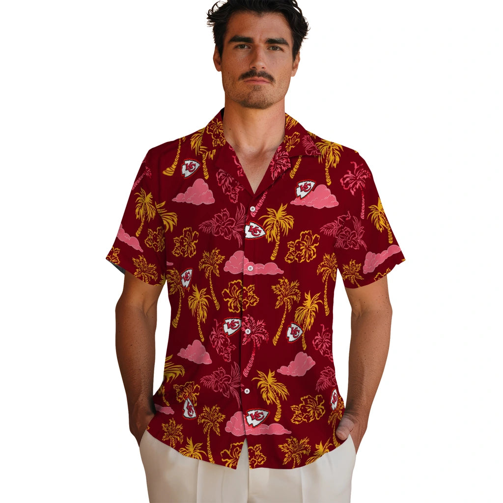 Kansas City Chiefs Hawaiian Shirt - Palm And Clouds | Moonbestprint