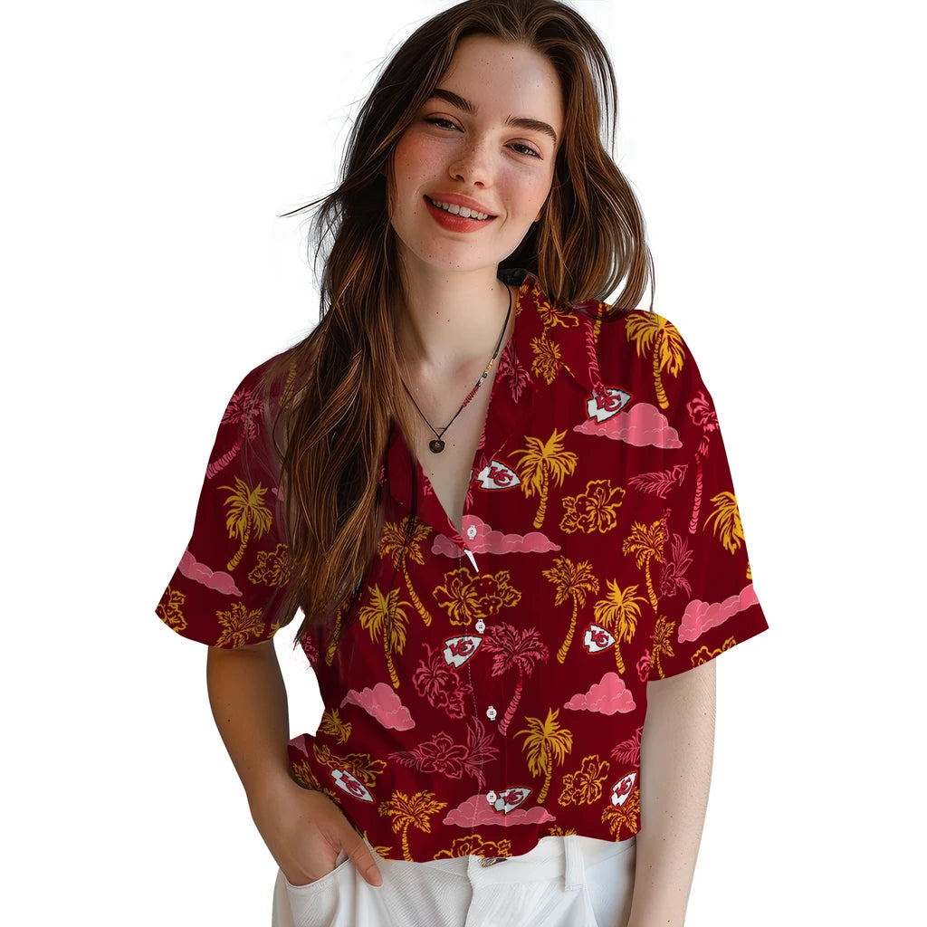 Kansas City Chiefs Hawaiian Shirt - Palm And Clouds | Moonbestprint