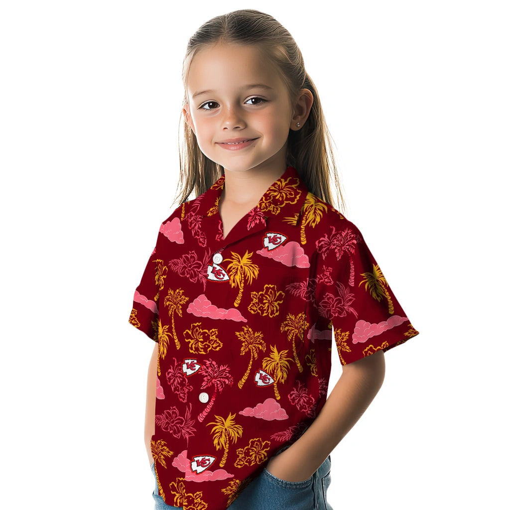 Kansas City Chiefs Hawaiian Shirt - Palm And Clouds | Moonbestprint