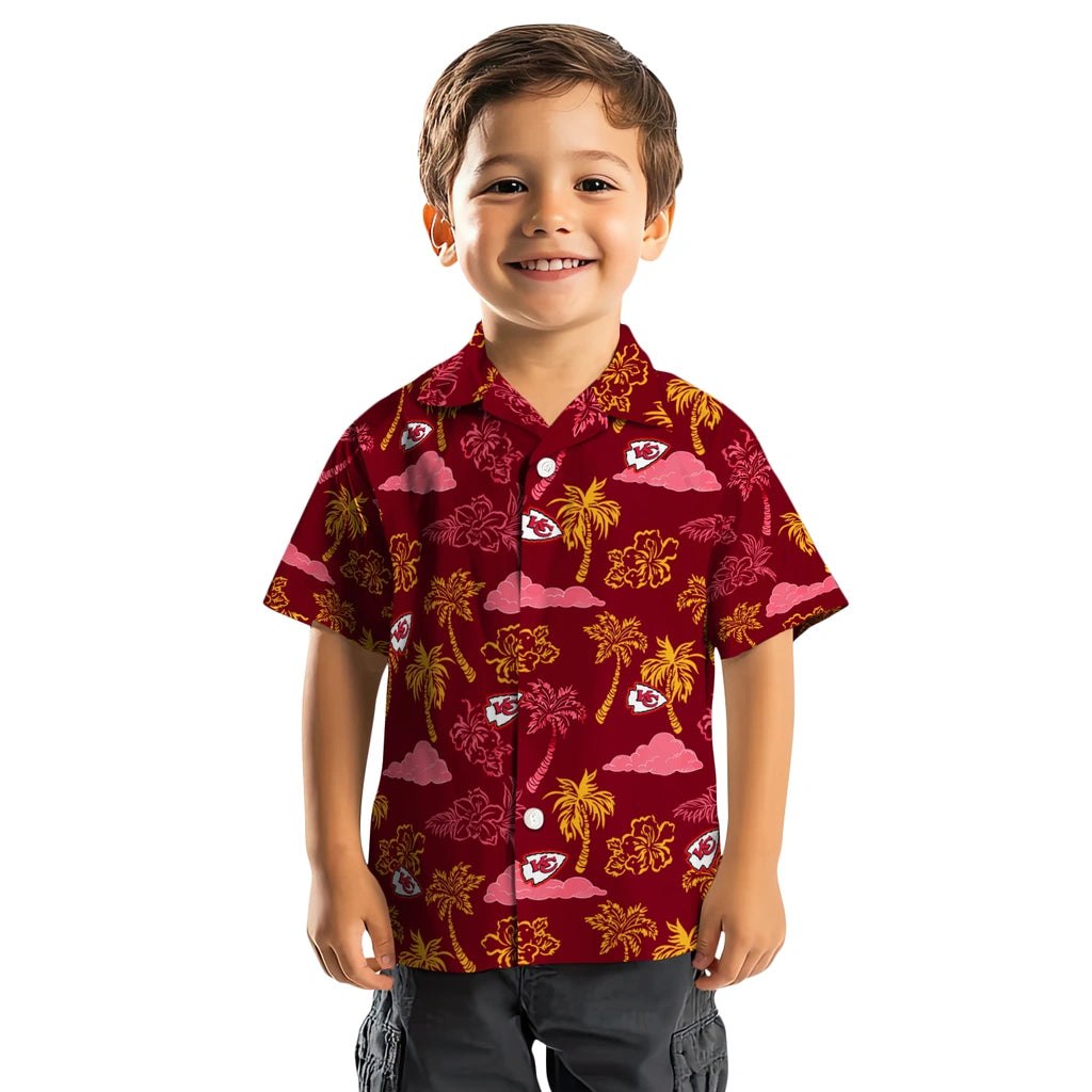 Kansas City Chiefs Hawaiian Shirt - Palm And Clouds | Moonbestprint