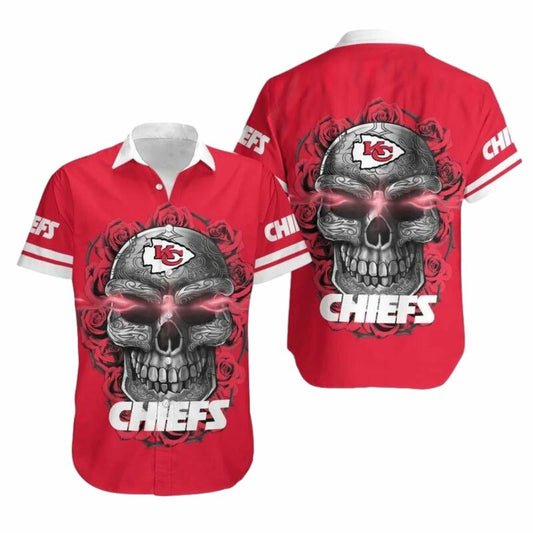 Kansas City Chiefs Graphic Tattoo Skull Red Hawaiian Shirt Unisex Gift - Moonbestprint