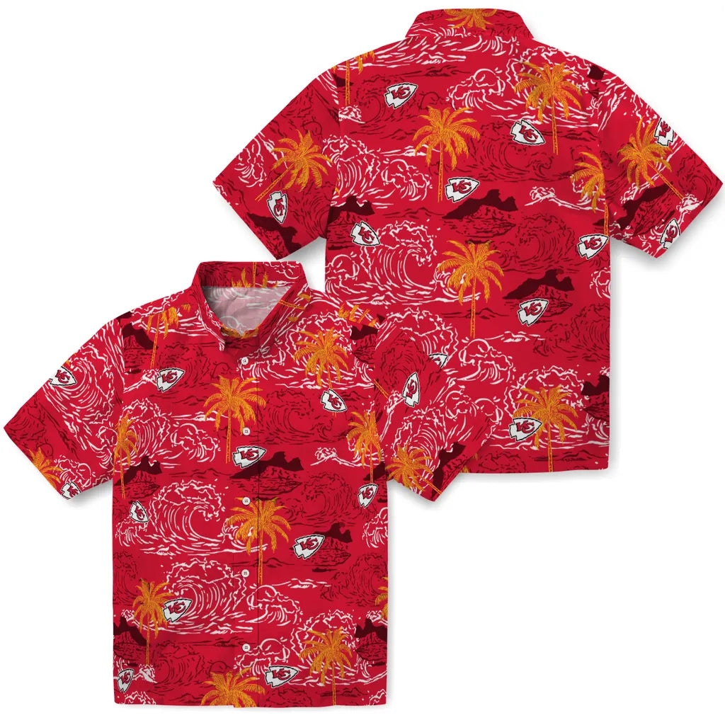 Kansas City Chiefs Hawaiian Shirt - Wave Palm | Moonbestprint