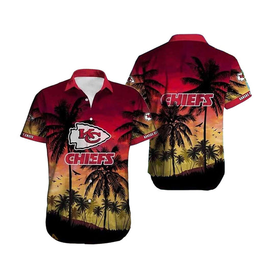 Kansas City Chiefs Graphic Hawaiian Shirt With Palm Tree Sunset Unisex - Moonbestprint