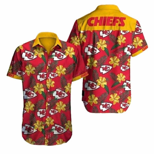Kansas City Chiefs Yellow Hibiscus Graphic Hawaiian Shirt Unisex Aloha Tee - Moonbestprint