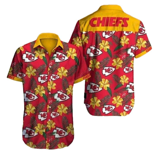 Kansas City Chiefs Yellow Hibiscus Graphic Hawaiian Shirt Unisex Aloha Tee - Moonbestprint