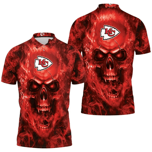 Kansas City Chiefs Inferno Skull 3D Polo Shirt - Moonbestprint