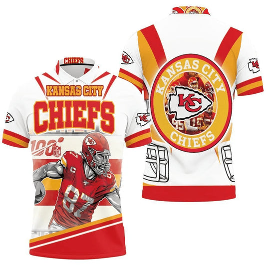 Kansas City Chiefs Kelce 100 Milestone Polo Shirt - Moonbestprint