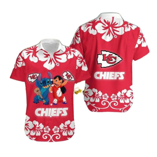 Kansas City Chiefs Lilo & Stitch Graphic Hawaiian Shirt Unisex Aloha Tee - Moonbestprint