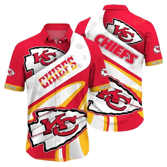 Kansas City Chiefs Graphic Printed Unisex Red, White & Black Hawaiian Shirt - Moonbestprint
