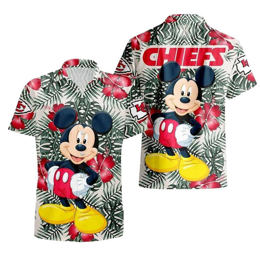Kansas City Chiefs Mickey Mouse Tropical Aloha Shirt Unisex Graphic Tee - Moonbestprint