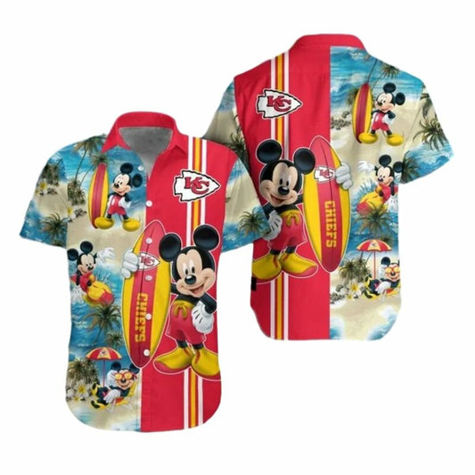 Kansas City Chiefs Mickey Mouse Surfing Graphic Hawaiian Shirt Unisex - Moonbestprint