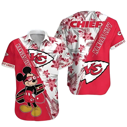 Kansas City Chiefs Mickey Mouse Tropical Aloha Shirt Unisex Graphic Tee - Moonbestprint