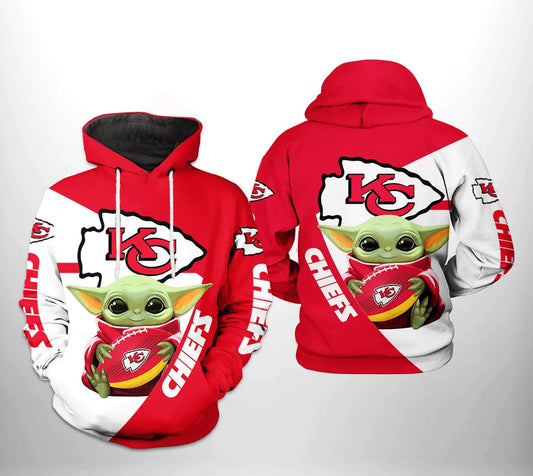 Kansas City Chiefs NFL Baby Yoda Team NFL 3D All Over Print Hoodie -Moonbestprint
