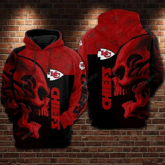 Kansas City Chiefs Nfl Football Skull Black Red NFL 3D All Over Print Hoodie -Moonbestprint