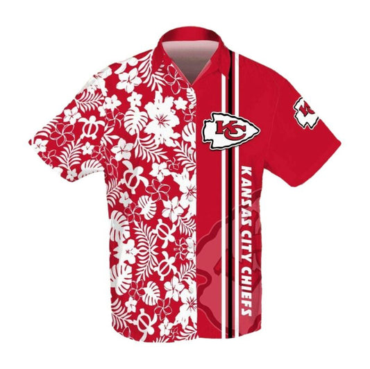 Kansas City Chiefs Unisex Tropical Flower Graphic Hawaiian Shirt - Moonbestprint