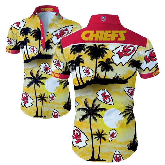 Kansas City Chiefs Graphic Palm Sunset Hawaiian Shirt Unisex Gift - Moonbestprint