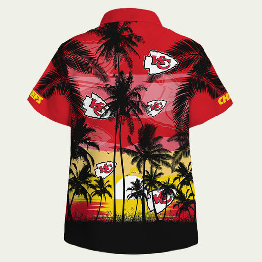 Kansas City Chiefs Red Black Palm Tree Hawaiian Shirt Unisex Graphic Tee - Moonbestprint