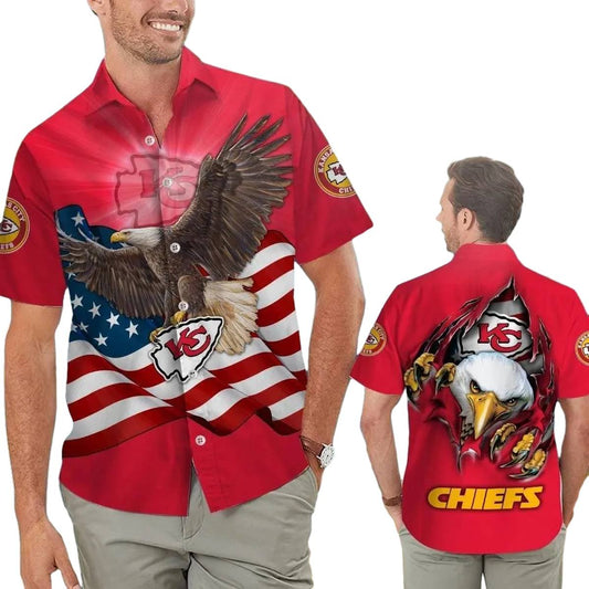 Kansas City Chiefs Patriotic Eagle Graphic Hawaiian Shirt Unisex Gift - Moonbestprint