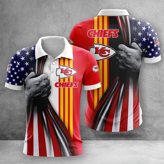 Kansas City Chiefs Patriotic Grip 3D Polo Shirt - Moonbestprint