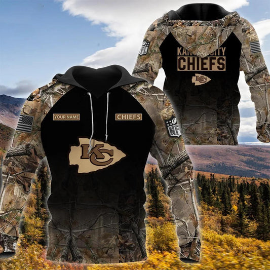 Kansas City Chiefs Personalized Hunting Camo NFL 3D All Over Print Hoodie -Moonbestprint