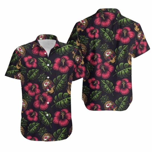 Kansas City Chiefs Pineapple Skull Hibiscus Graphic Hawaiian Shirt - Unisex - Moonbestprint