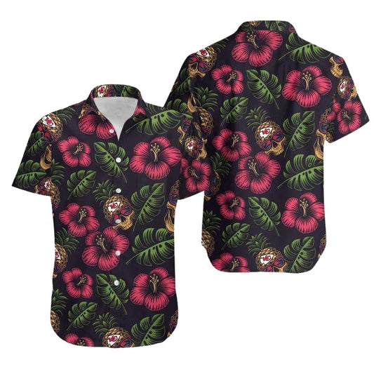 Kansas City Chiefs Pineapple Skull Hibiscus Graphic Hawaiian Shirt - Unisex - Moonbestprint