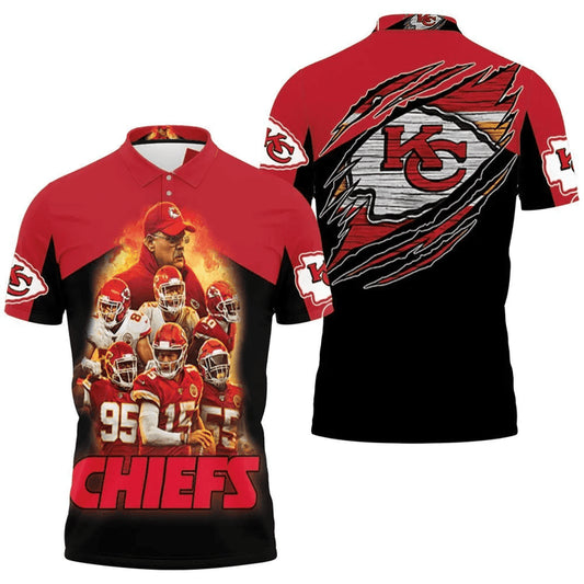 Kansas City Chiefs Red Fury 3D Polo Shirt - Moonbestprint