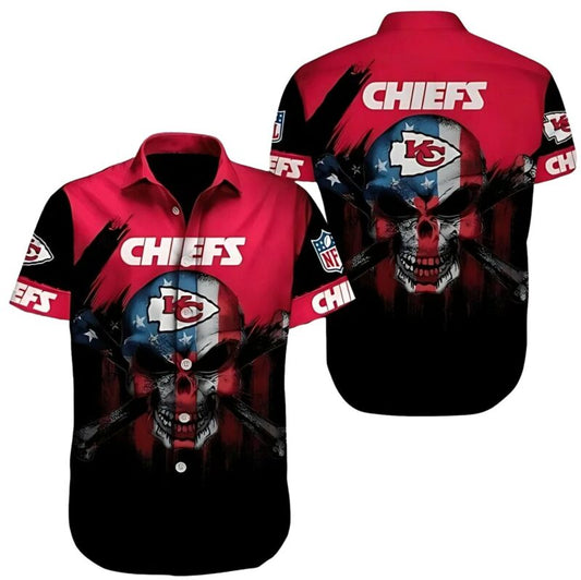 Kansas City Chiefs Graphic Printed Unisex Skull Hawaiian Shirt - Moonbestprint