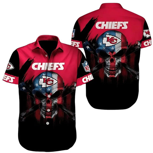 Kansas City Chiefs Graphic Printed Unisex Skull Hawaiian Shirt - Moonbestprint