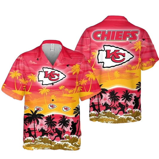Kansas City Chiefs Red Tropical Sunset Graphic Hawaiian Shirt Unisex - Moonbestprint