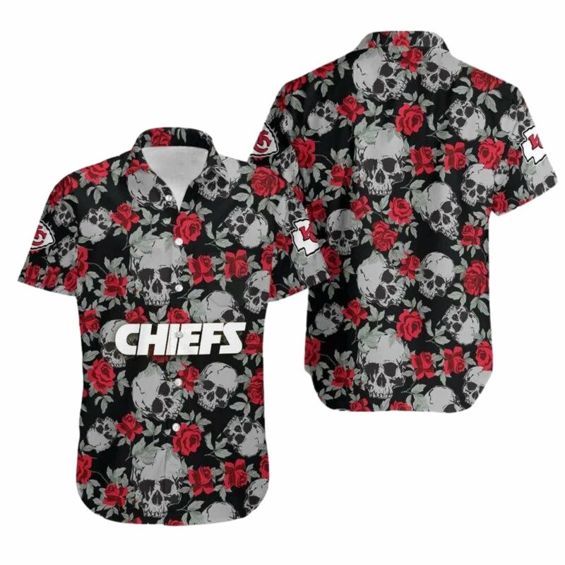 Kansas City Chiefs Graphic Printed Unisex Hawaiian Shirt With Roses & Skull - Moonbestprint